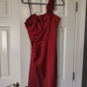 Chic One-Shoulder Red Dress